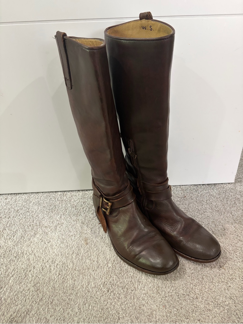 Frye Tall Brown Leather Riding Boots, Women’s 7.5 Inside Partial Zip Pull On